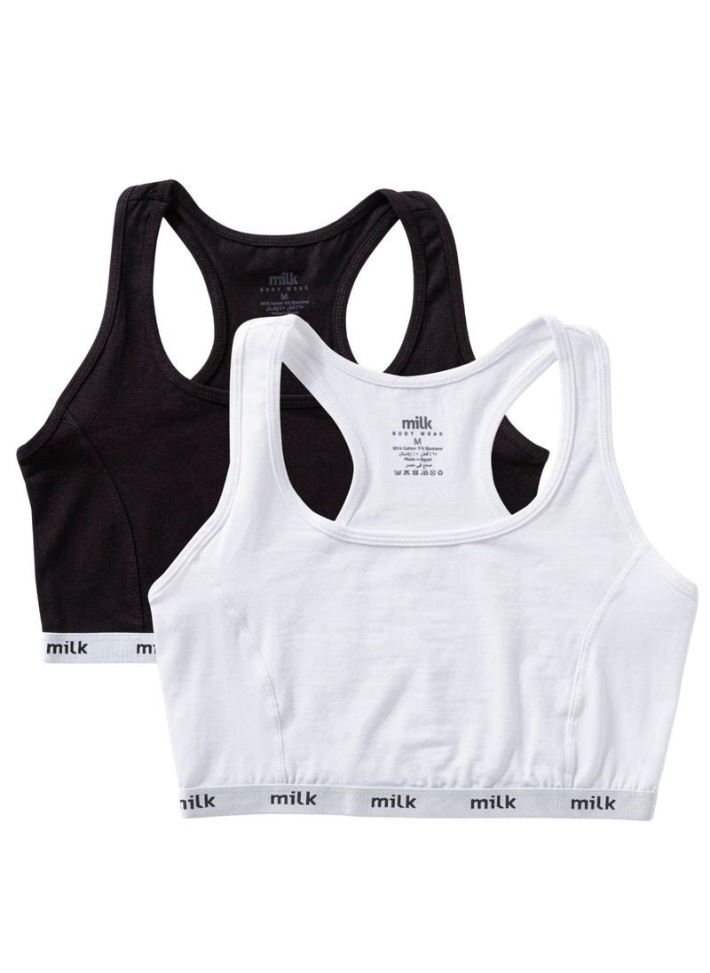 Milk Pack of 2 Comfort Cotton Cross Back Sport Non Padded Bra  - Image 1