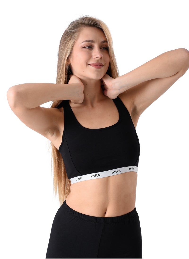 Milk Pack of 2 Comfort Cotton Cross Back Sport Non Padded Bra  - Image 5