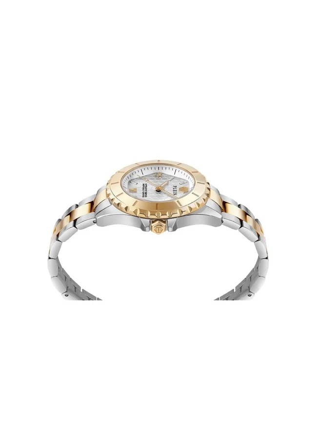 فيليب بلين PLEIN HEAVEN Philipp Plein Women’s Watch, White Honeycomb Dial, Gold-Tone Bezel, Stainless Steel Bracelet, 38mm Case, 50m Water Resistant, 3 Hands Quartz Movement