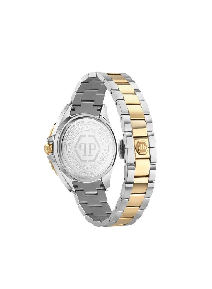 فيليب بلين PLEIN HEAVEN Philipp Plein Women’s Watch, White Honeycomb Dial, Gold-Tone Bezel, Stainless Steel Bracelet, 38mm Case, 50m Water Resistant, 3 Hands Quartz Movement