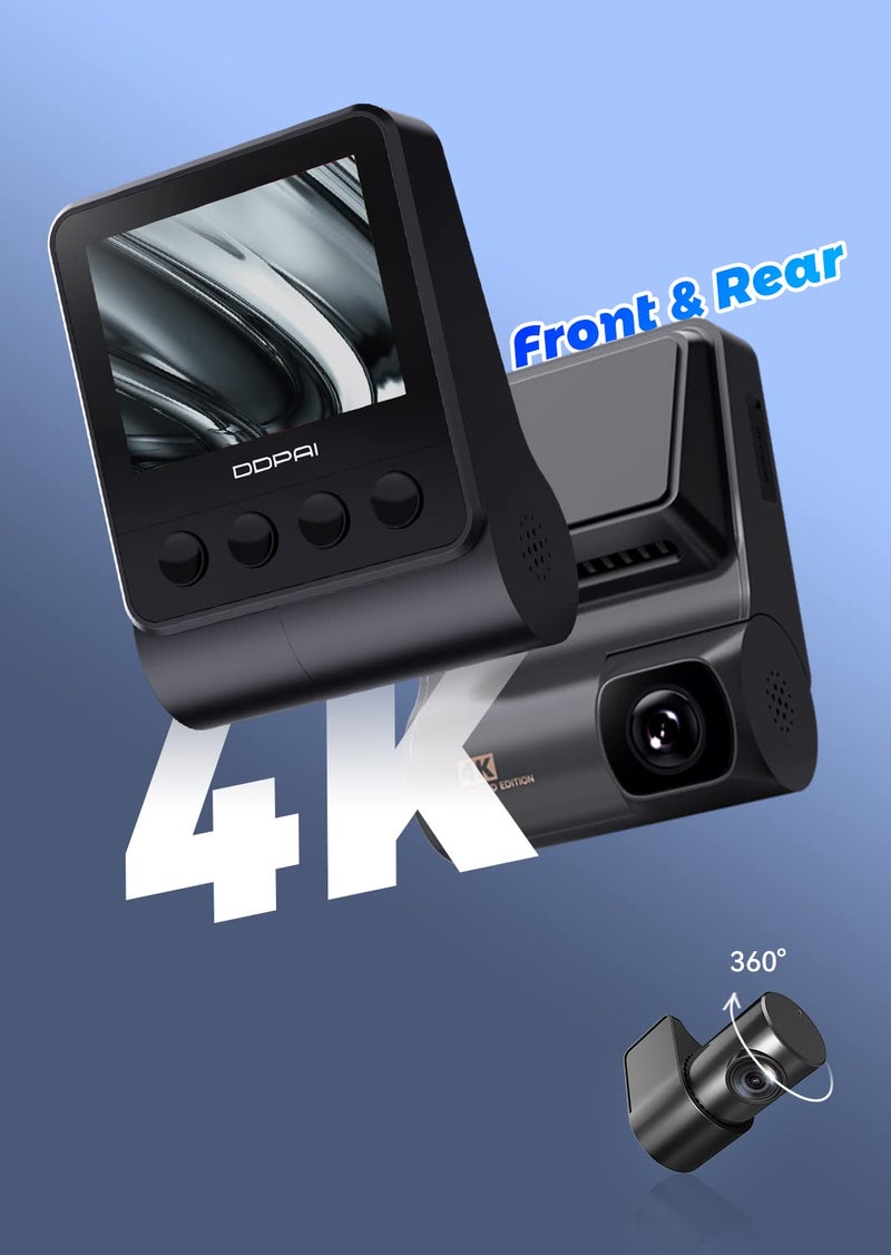ddpai Z50 Dashcam for Cars 4K | UHD Front and Rear Dual Channel Dash Cam with GPS, WiFi, Night Vision, ADAS and Super Capacitor | True 4K Dashcam with 3840x2160P Front and 1080P Rear Camera - Image 2