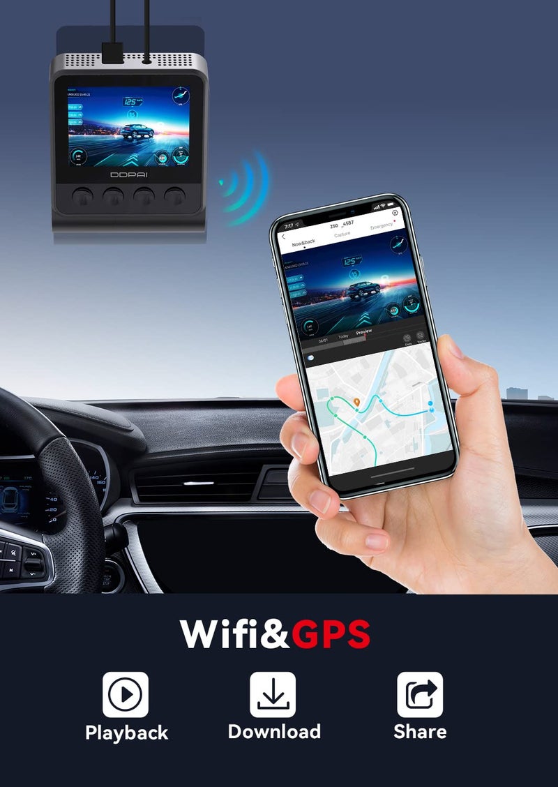 ddpai Z50 Dashcam for Cars 4K | UHD Front and Rear Dual Channel Dash Cam with GPS, WiFi, Night Vision, ADAS and Super Capacitor | True 4K Dashcam with 3840x2160P Front and 1080P Rear Camera - Image 3