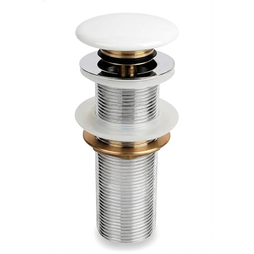 BASSINO Premium 5 Inch Brass Waste Coupling/Washbasin Drainer/Rust-Proof Pop-Up for Basin/Drain Stopper for Tabletop, Wall-Mount & Pedestal Wash Basins(Glossy White) - Image 1