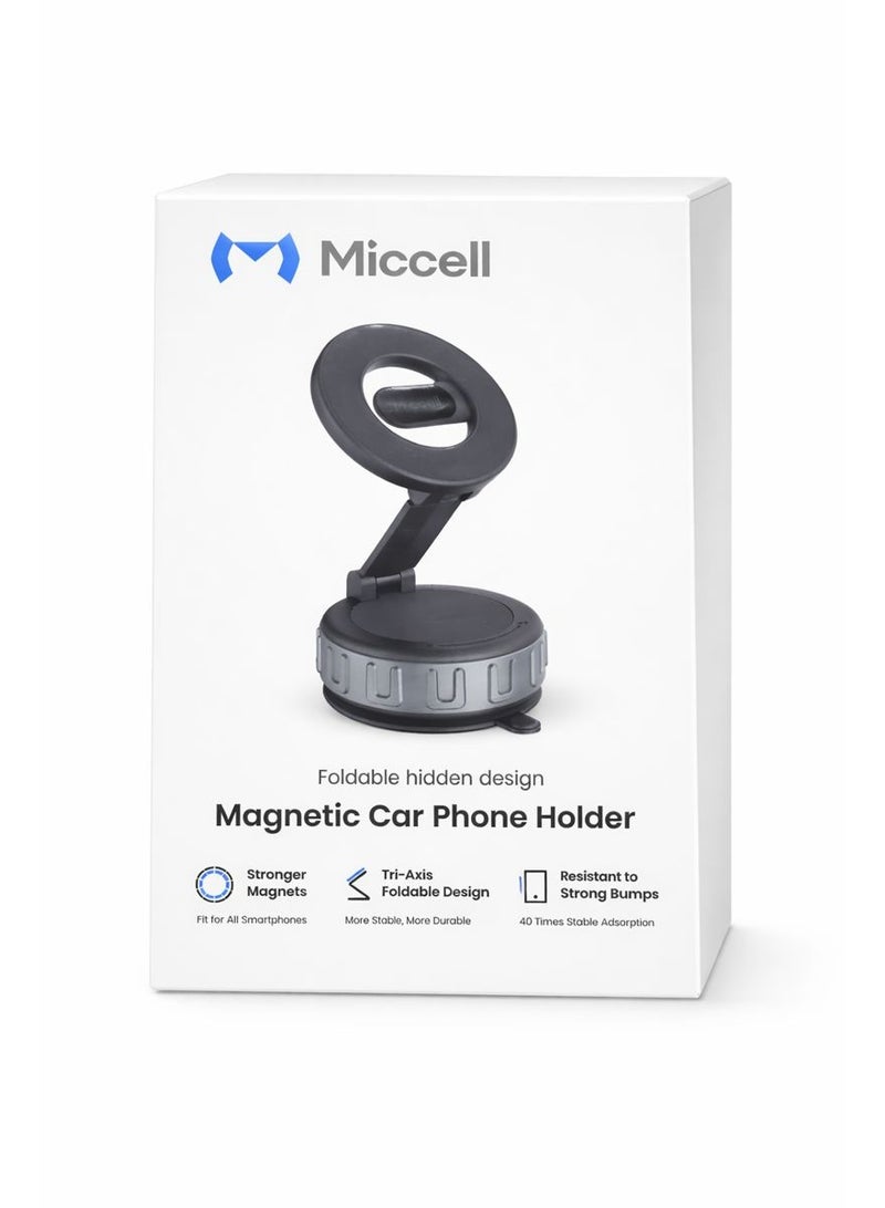 ميكسل حامل هاتف مغناطيسي للسيارة مايسيل (Miccell) بتصميم مخفي قابل للطي، قاعدة شفط قوية، دوران 360 درجة - أسود - Image 5