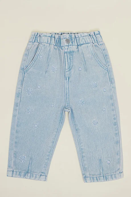 أر أند بي Embroidered Mom Fit Jeans with Button Closure