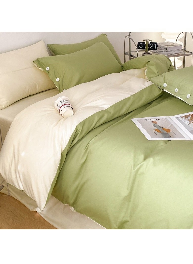 AROAQ Bed Cover Set, Soft Luxurious Pure Bedsheet Set, Long-staple Cotton Simple Solid Color Bed Sheet Quilt Cover Bedding Twill Cotton Set, ( Yunchuan green + beige, 1.8m fitted sheet set of four)  - Image 1