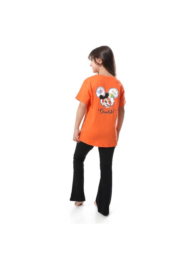 REDCOTTON Girls' Cartoon Printed Pajama Sets with Back Print -Orange - Image 2