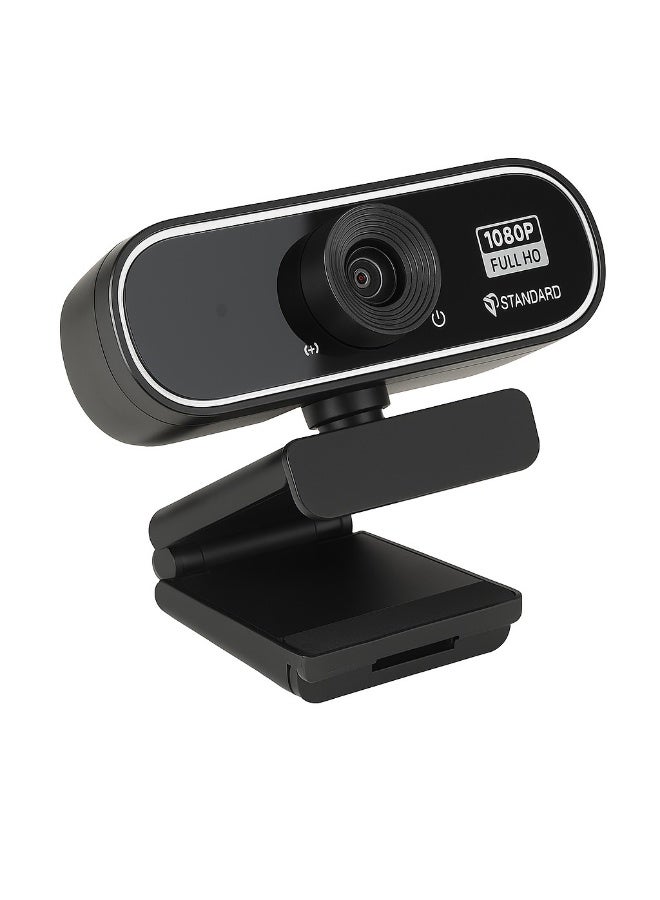 Standard WB-1080 Full HD 1080P Webcam with Built-in Microphone, Light Correction, and Tripod – USB Connection – Without Driver – Black - Image 1