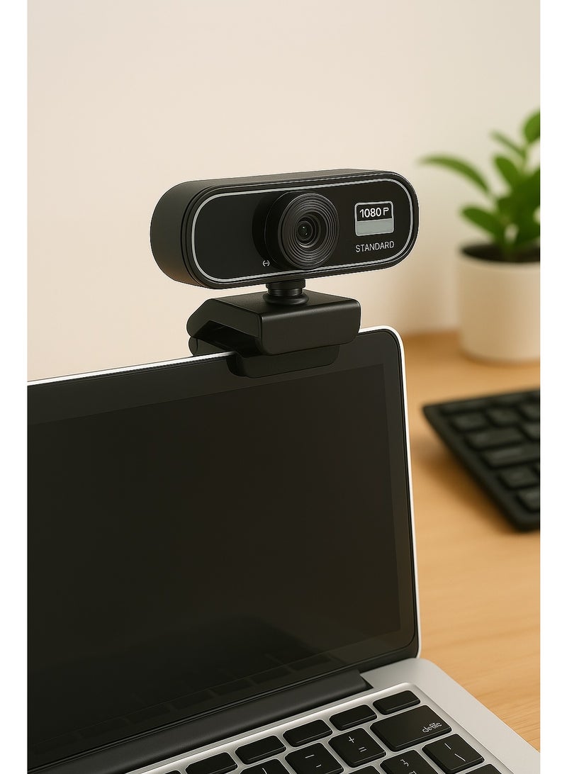 Standard WB-1080 Full HD 1080P Webcam with Built-in Microphone, Light Correction, and Tripod – USB Connection – Without Driver – Black - Image 5