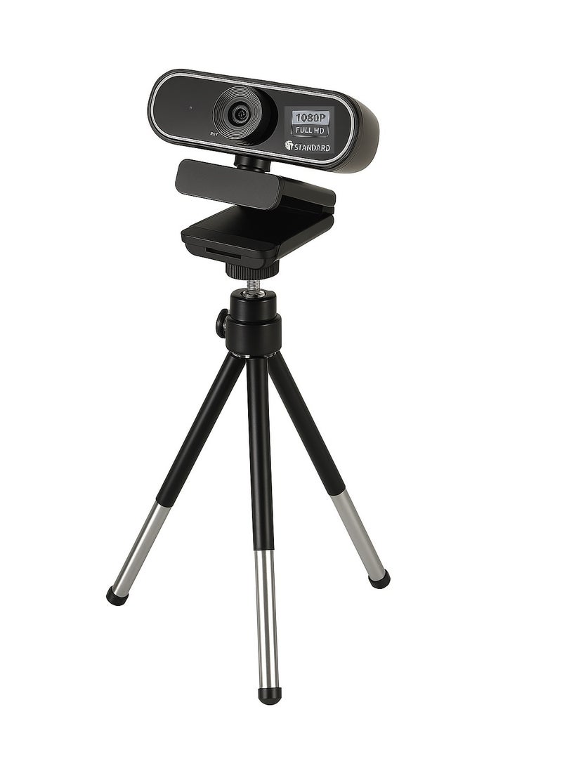 Standard WB-1080 Full HD 1080P Webcam with Built-in Microphone, Light Correction, and Tripod – USB Connection – Without Driver – Black - Image 4