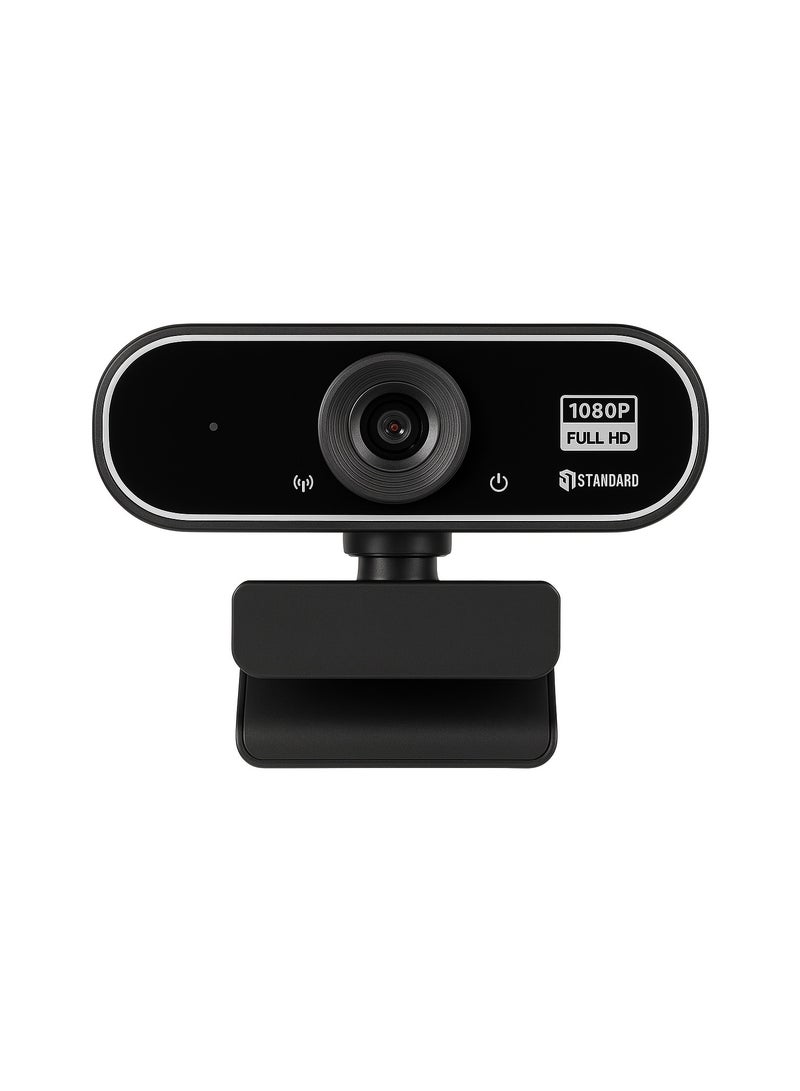 Standard WB-1080 Full HD 1080P Webcam with Built-in Microphone, Light Correction, and Tripod – USB Connection – Without Driver – Black - Image 2