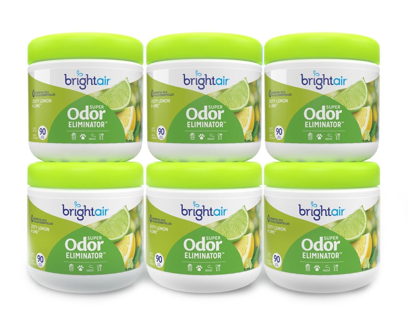 برايت إير 14 أونصة مزيل الروائح الفائق للمساحات المتوسطة برائحة الليمون والليمون الحامض علبة من 6 معطرات هواء بزيوت أساسية طبيعية تدوم حتى 90 يومًا لكل منها