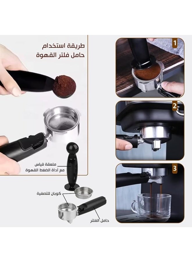 دي اس بي ماكينة تحضير قهوة اسبريسو مع عناصر تحكم يدوية، مضخة ايطالية 15 بار، موفرة للطاقة، غطاء من الفولاذ المقاوم للصدأ، KA3091 من دي اس بي - Image 3