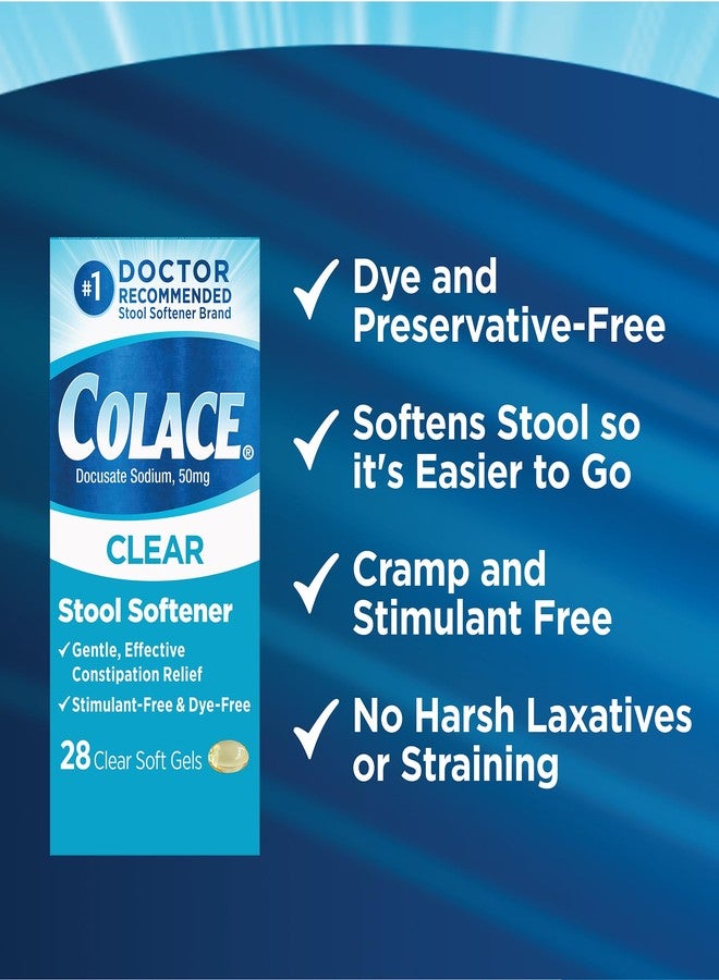 Colace Clear Stool Softener Soft Gel Capsules Constipation Relief 50mg Docusate Sodium Doctor Recommended 28ct - Image 5