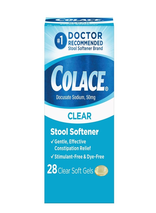 Colace Clear Stool Softener Soft Gel Capsules Constipation Relief 50mg Docusate Sodium Doctor Recommended 28ct - Image 1