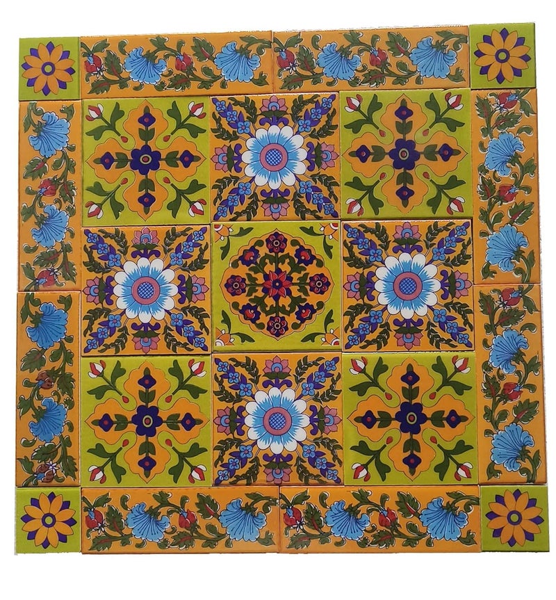 Shiv Kripa Blue Pottery Home Decor Wall Mural Mosaic Tiles Ceramic Handmade Wall Decorative Tiles Pack of 21 Tiles