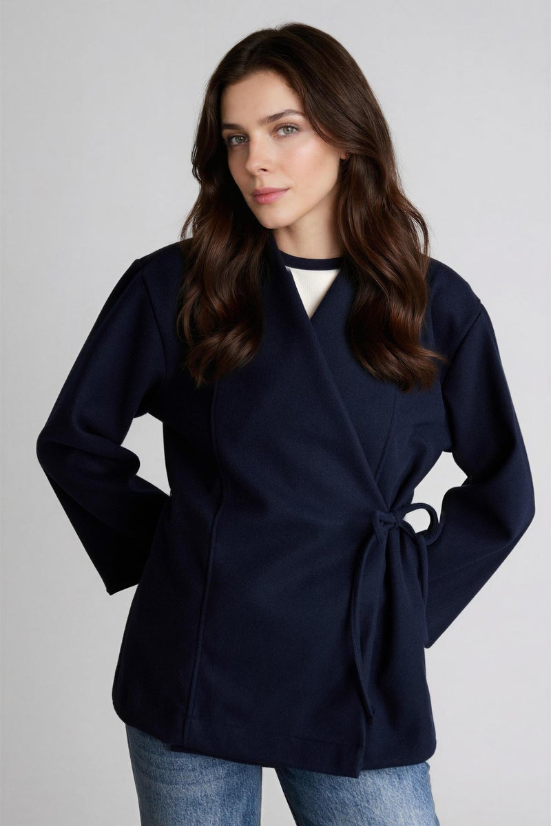 DeFacto Blue Woman Slim Fit Soft Hairy Inside Jacket Casual - Image 4