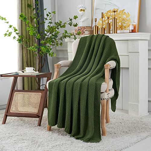 Longhui bedding Chunky Cable Knit Throw Blanket Lightweight Olive Green 100% Organic Cotton Blanket for Sofa Couch Bed Baby Nursery, Rustic Shabby Chic Modern Farmhouse, 60” x 80” Give Laundering Bag - Image 2