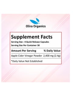 Olira Organics Apple Cider Vinegar 120 Capsules | Digestion | Detoxification | Weight Management  - Image 3