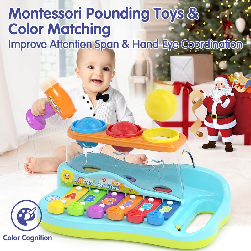 HOLA Hammering Pounding Ball Pound and Tap Bench With Xylophone - Musical Developmental Educational Toddler Toy for 1-3 Year Old Baby Boys and Girls, 18-24 Months - Image 2