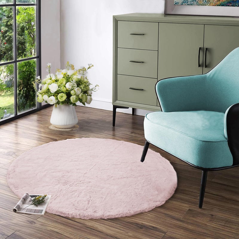 Latepis Fuzzy Light Pink Round Rug 4ft Soft Faux Rabbit Fur Washable NonSlip Shaggy Furry Rug for Living Room Cute Throw Rugs for Bedroom Playroom Nursery Dorm - Image 2