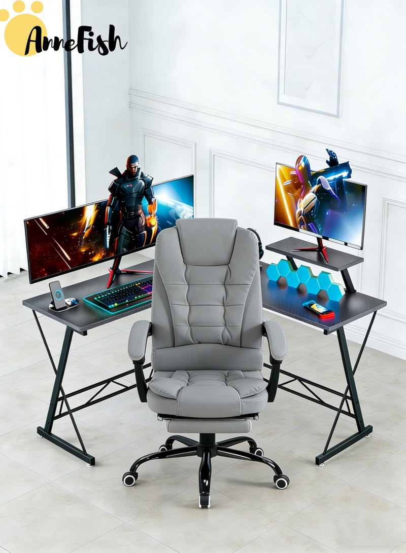 AnneFish Gaming Desk and Chair Set Executive Ergonomic Cloud Office & 120cm L-Shaped Gaming Desk Large Gaming Chair with Silent Swivel Casters Dual-Point Massage and Height-Adjustable High Backrest &Office Desk With Monitor Stand Home Office Table - Image 1