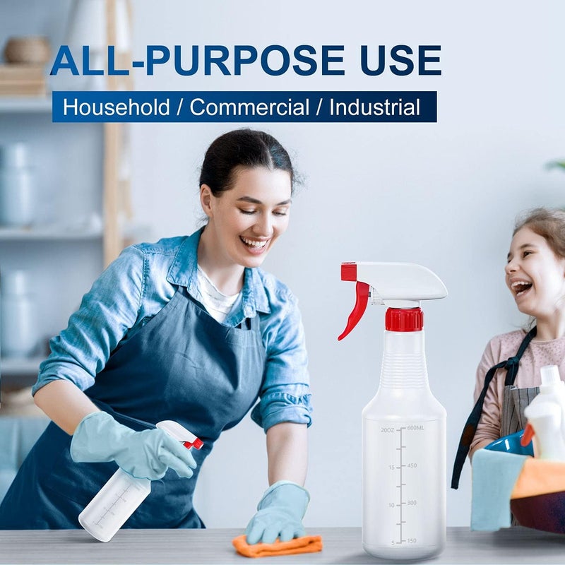 Veco Spray Bottle (5 Pack,24 Oz) with Measurements and Adjustable Nozzle(Mist & Stream Mode), HDPE Plastic Spray Bottles for Cleaning Solution, Household/Commercial/Industrial Use, No Leak and Clog - Image 3