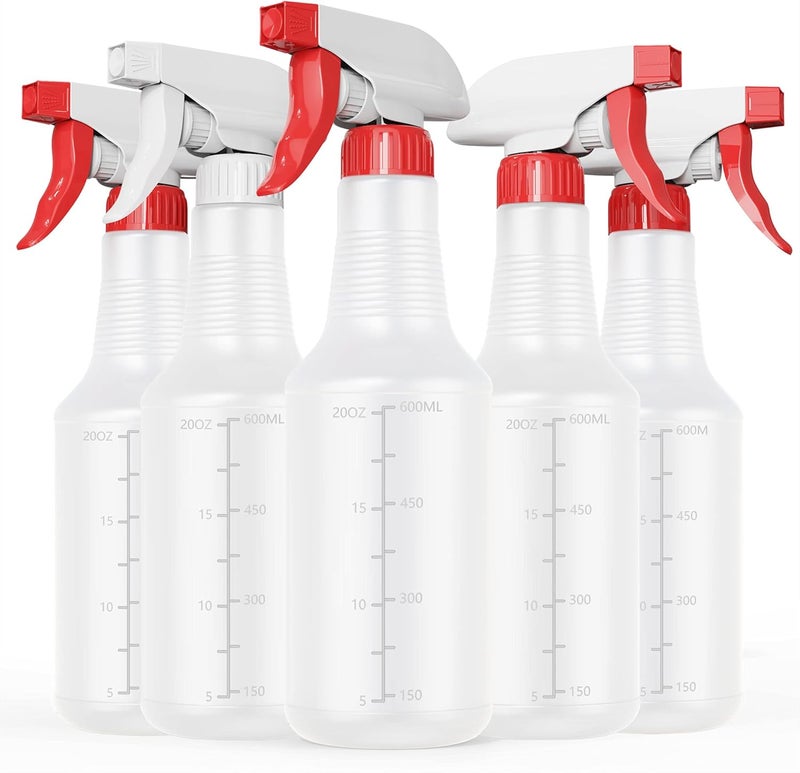 Veco Spray Bottle (5 Pack,24 Oz) with Measurements and Adjustable Nozzle(Mist & Stream Mode), HDPE Plastic Spray Bottles for Cleaning Solution, Household/Commercial/Industrial Use, No Leak and Clog - Image 1