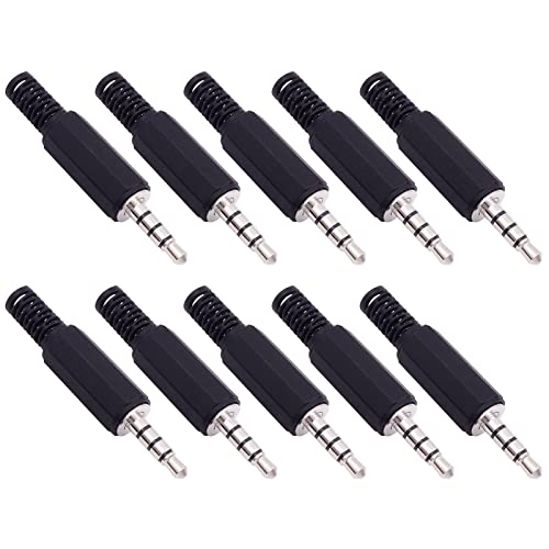 Fancasee 10-Pack 3.5mm 1/8" Replacement Repair Jack TRRS Stereo Male Plug Adapter 3.5mm Solder Type DIY Audio Cable Connector for Headphone Headset Earphone Microphone Speaker Cable Repair - Image 1