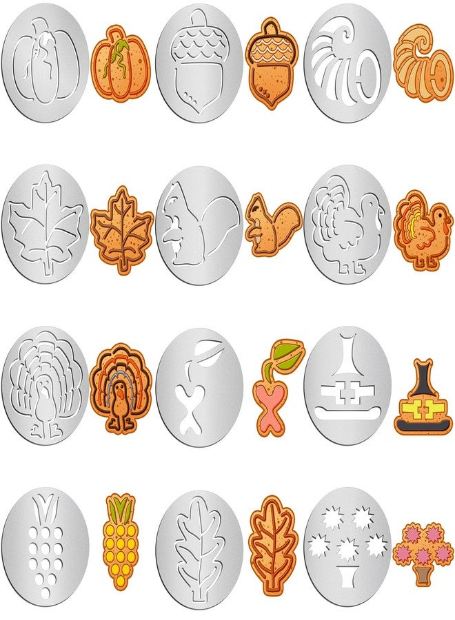 Nuenen 12 Pcs Thanksgiving Cookie Press Set Cookie Press Discs Stainless Steel Stencils Metal Mold Disc for Baking Holiday Cakes Thanksgiving Birthday Cake Decoration, 12 Style (Natural) - Image 1