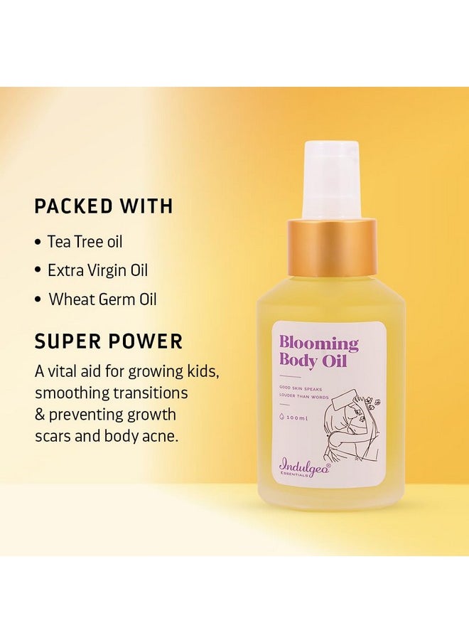 Indulgeo ESSENTIALS Blooming Body Oil (100 Ml) For Children & Teenager, Helps In Reducingdry, Dull, Dark Areas Underarms & Thighs, Prevents From Scars | Best For Winters  - Image 3