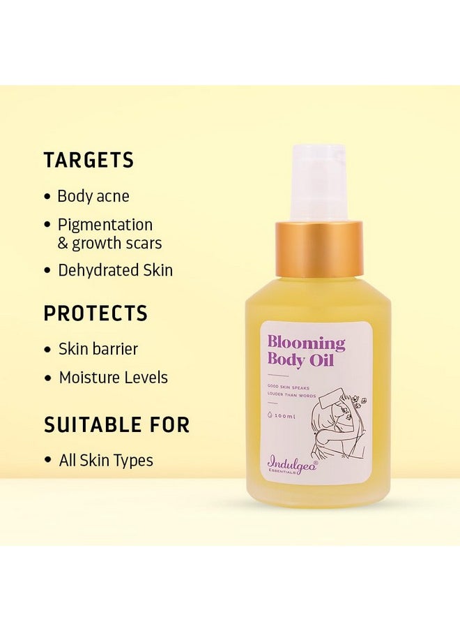 Indulgeo ESSENTIALS Blooming Body Oil (100 Ml) For Children & Teenager, Helps In Reducingdry, Dull, Dark Areas Underarms & Thighs, Prevents From Scars | Best For Winters  - Image 2