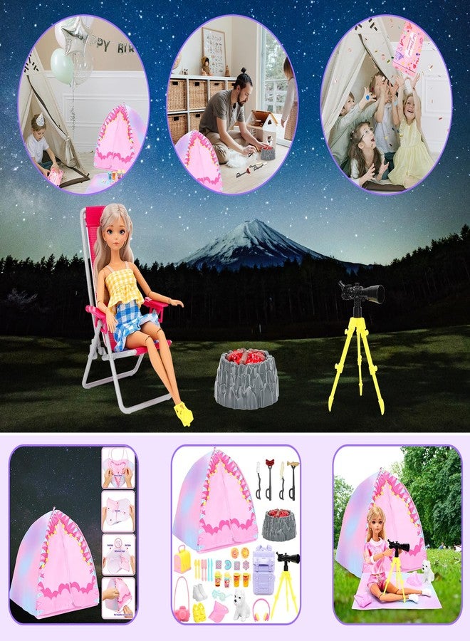 Miunana 35PCS Doll Camping Playset for 11.5" Girl Dolls - STEM Tent with Backpack, BBQ Grill & Stargazing Tools Pretend Play Outdoor Adventure Toy - Image 2