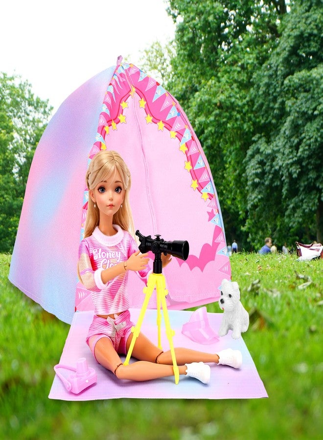 Miunana 35PCS Doll Camping Playset for 11.5" Girl Dolls - STEM Tent with Backpack, BBQ Grill & Stargazing Tools Pretend Play Outdoor Adventure Toy - Image 4