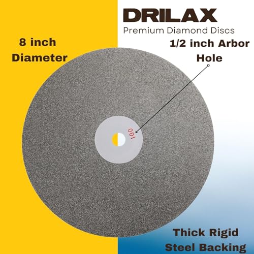 Drilax 8 Inch Diamond Flat Lap Disc 800 Grit | 8" x 1/2" Arbor Hole | Single Sided Diamond Lapping Pre-Polishing Wheel for Lapidary, Gemstone, Glass, Stone Finishing | Solid Steel Base - Image 3