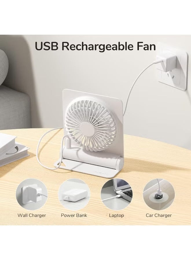 JisuLife Life3 Table Fan Portable USB Rechargeable Fan, 160° Tilt Folding Personal Mini Fan with 4500mAh Battery, Strong Wind, Ultra Quiet, 4 Speed Modes for Office, Home, Camping (White) - Image 2