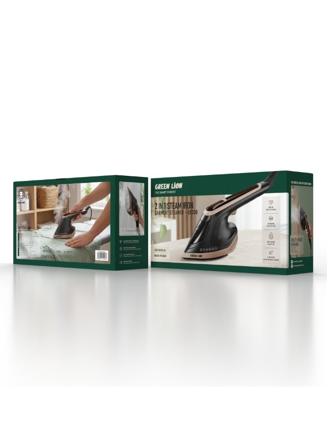 GREEN LION 2 In 1 Steam Iron Garment Steamer BX300 / 1800W Power / Ceramic Soleplate / LED Display / Continuous Steam Function - Black - Image 2