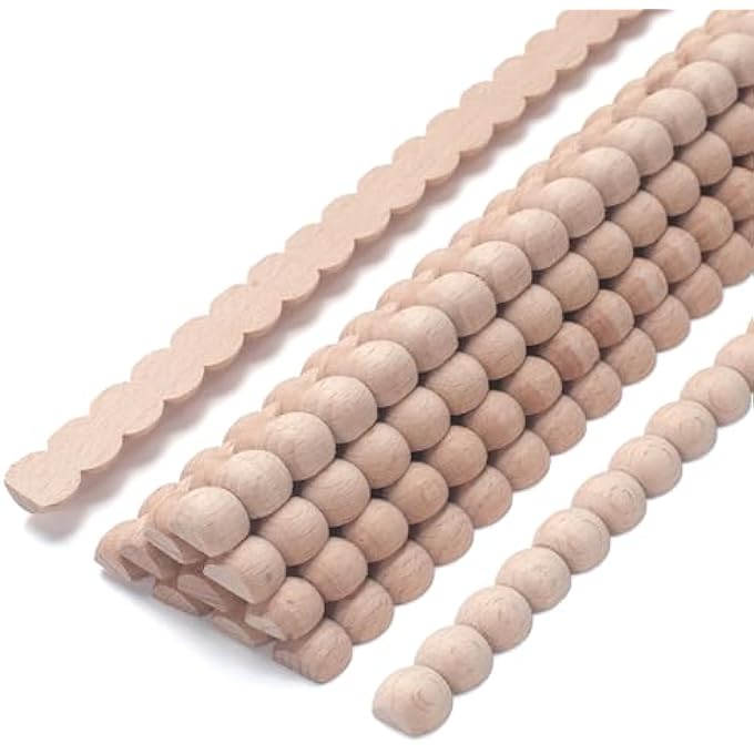 BEADED WOOD TRIM MOLDING DECORATIVE, BOBBIN WOOD MOLDINGS & TRIMS, 12 PCS 15.8 INCH LONG WOODEN STRIPS FOR WALL, CABINET, DOOR, MIRROR FRAME, WOODEN APPLIQUES FOR FURNITURE, WINDOW, DOLLHOUSE - Image 2