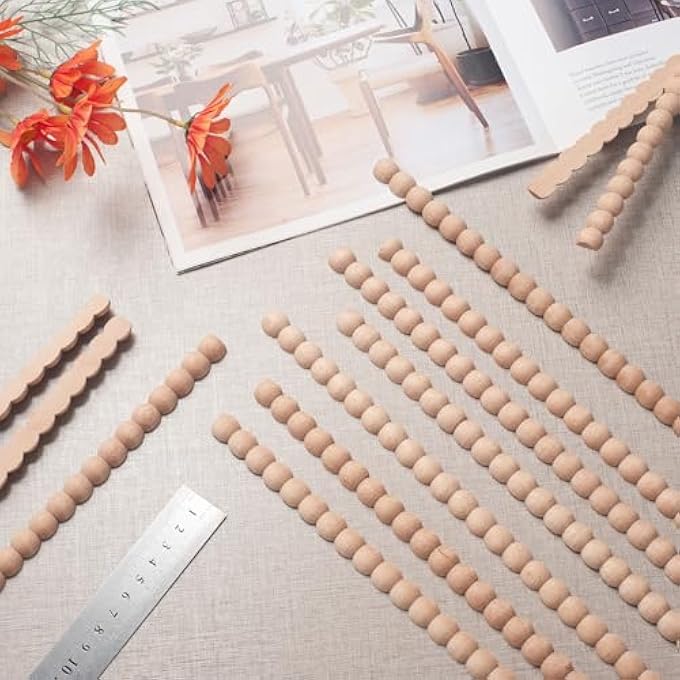 BEADED WOOD TRIM MOLDING DECORATIVE, BOBBIN WOOD MOLDINGS & TRIMS, 12 PCS 15.8 INCH LONG WOODEN STRIPS FOR WALL, CABINET, DOOR, MIRROR FRAME, WOODEN APPLIQUES FOR FURNITURE, WINDOW, DOLLHOUSE - Image 3