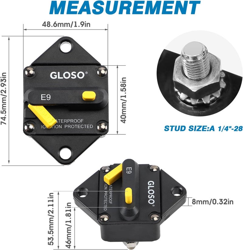 GLOSO E96 Panel Mount Waterproof IP67 Marine Auto Truck Hi-Amp Circuit Breaker (90A) - Image 2