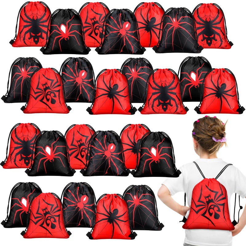 Lothee 30 Pcs Spider Drawstring Goodie Gift Bags Spider Party Favors Hero Birthday Party Decoration Supplies Spiderweb Candy Treat Bags
