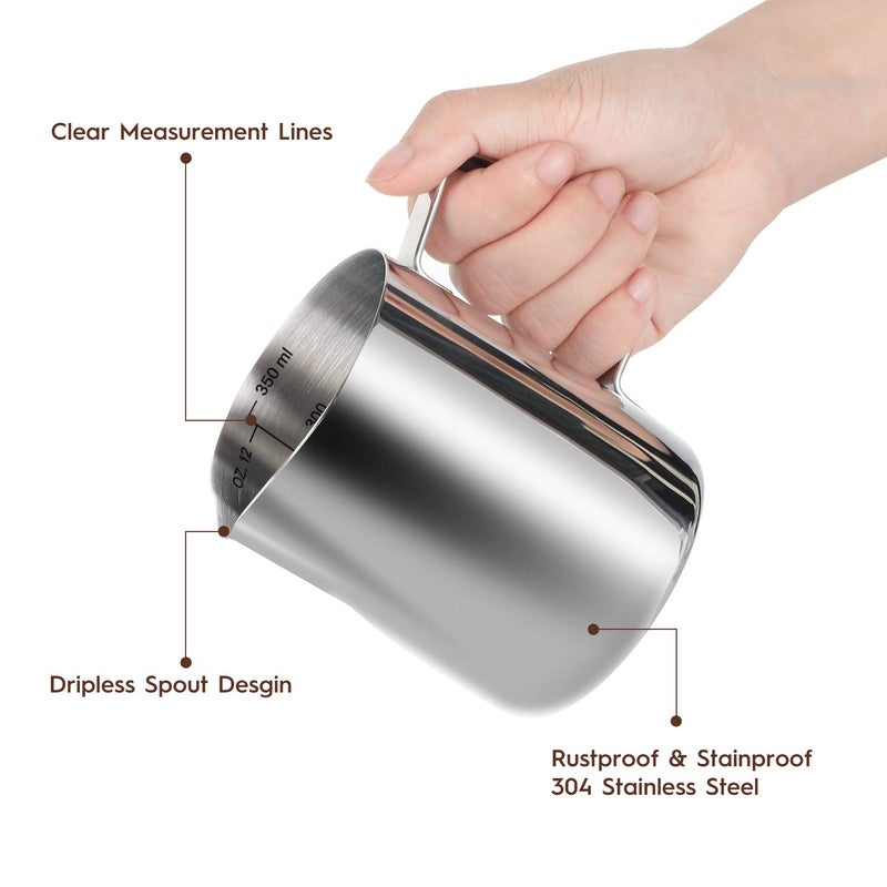 Adorever Milk Frothing Pitcher Thicker Version 350Ml 12Oz Steaming Pitchers Stainless Steel Milk Coffee Cappuccino Latte Art Barista Steam Pitchers Milk Jug Cup With Decorating Pen - Image 2