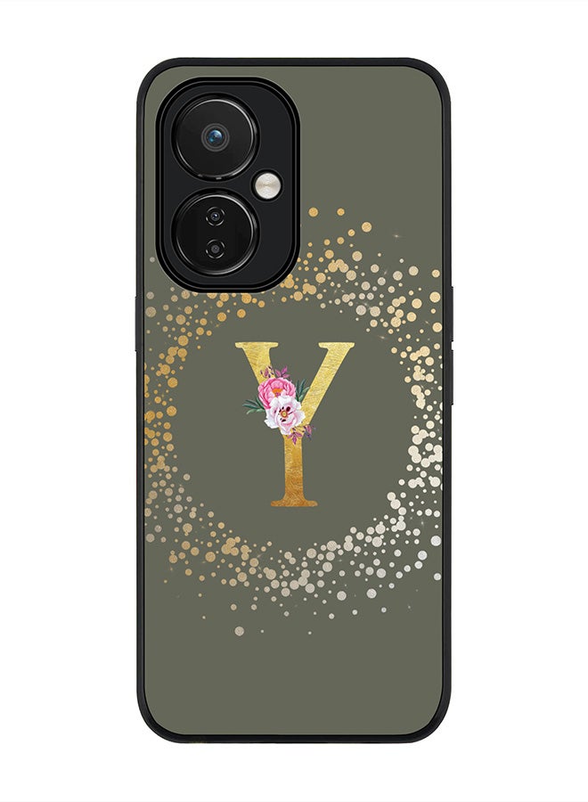 Stylizedd Rugged Black edge case for Nord CE 3 Lite Slim fit Soft Case Flexible Rubber Edges Anti Drop TPU Gel Thin Cover - Custom Monogram Initial Letter Floral Pattern Alphabet - Y - Olive Green - Image 1