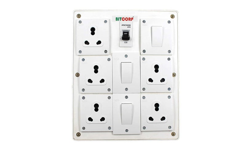 Bitcorp Extension Board Heavy Duty Junction Box 15A 16A 20A 5 Way Socket 3 Switch 5000 Load Capacity High Voltage with Thermal Protection Surge Control 1 Meter Long Cable Cord White - Image 2