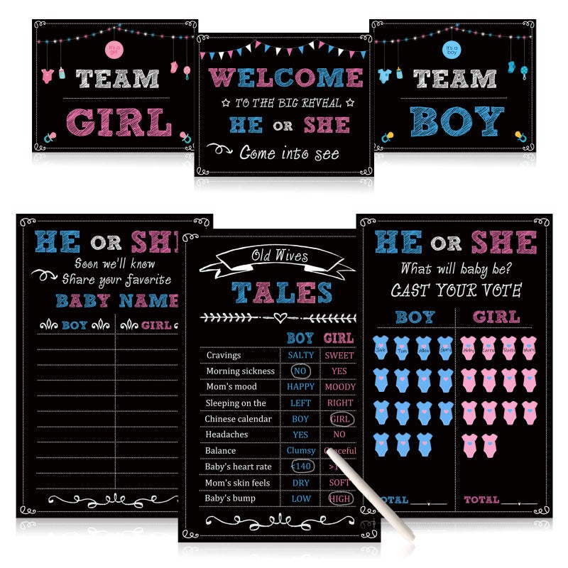 hongpar Baby Gender Reveal Party Supplies Kit Photo Props Games DecorationsBoy or Girl Includes 3 Game Posters 11x17 3 Signs 8x10 1 Erasable Marker 48 Blue and Pink Voting Stickers - Image 2