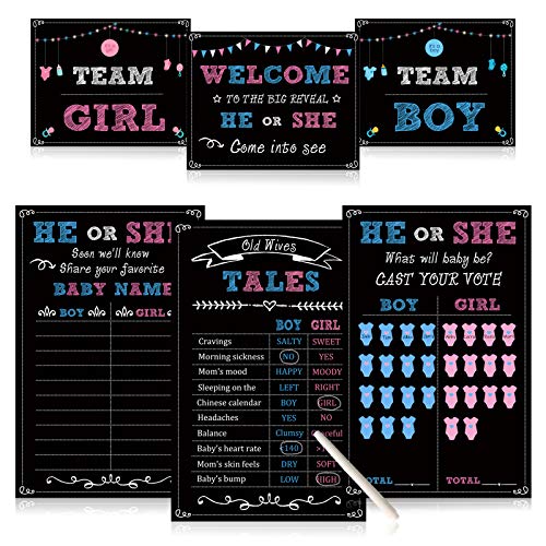 hongpar Baby Gender Reveal Party Supplies Kit Photo Props Games DecorationsBoy or Girl Includes 3 Game Posters 11x17 3 Signs 8x10 1 Erasable Marker 48 Blue and Pink Voting Stickers - Image 1