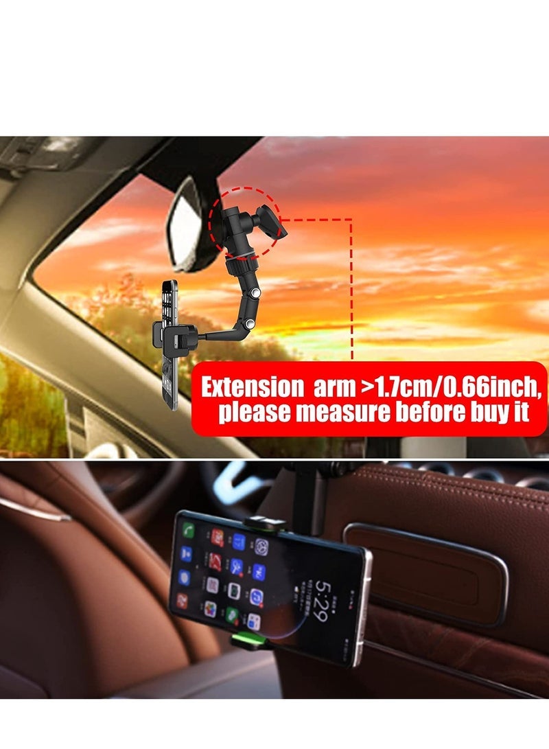 Rearview Mirror Phone Holder for Car, Multifunctional Rearview Mirror Phone Holder, 50mm-100mm Universal 360 Rotatable Car Phone Holder Mount Cell Phone Cradles for Car/Back Seat/Kitchen- Black - Image 5