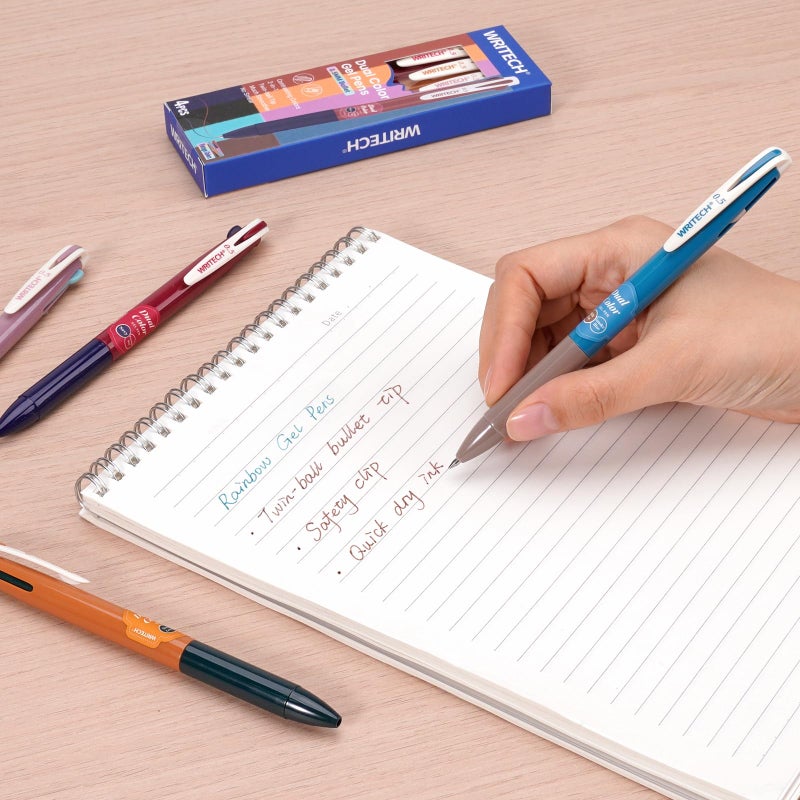 WRITECH Retractable Gel Ink Pens: Multi Colored 0.5mm Fine Point 2 in 1 Colorful Click Pen Assorted Color 4ct No Smear & Bleed for Smooth Writing Journaling Drawing Notetaking - Image 5