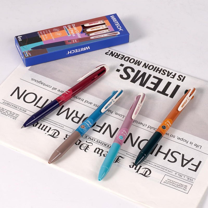 WRITECH Retractable Gel Ink Pens: Multi Colored 0.5mm Fine Point 2 in 1 Colorful Click Pen Assorted Color 4ct No Smear & Bleed for Smooth Writing Journaling Drawing Notetaking - Image 4