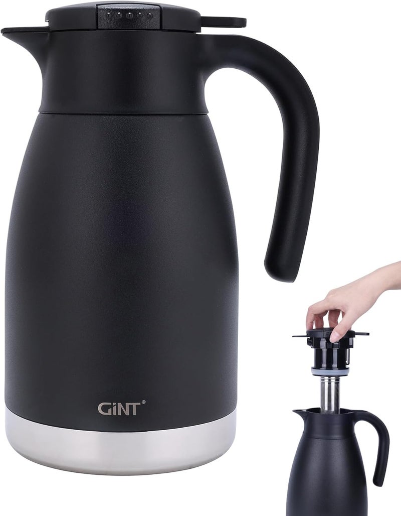 GiNT جرة قهوة حرارية 51 أونصة، مصنوعة من فولاذ مقاوم للصدأ مع غطاء، مزودة بعزل حراري وقدرة على الحفاظ على الحرارة لمدة 12 ساعة (سوداء اللون، سعة 1.5 لتر) - Image 1